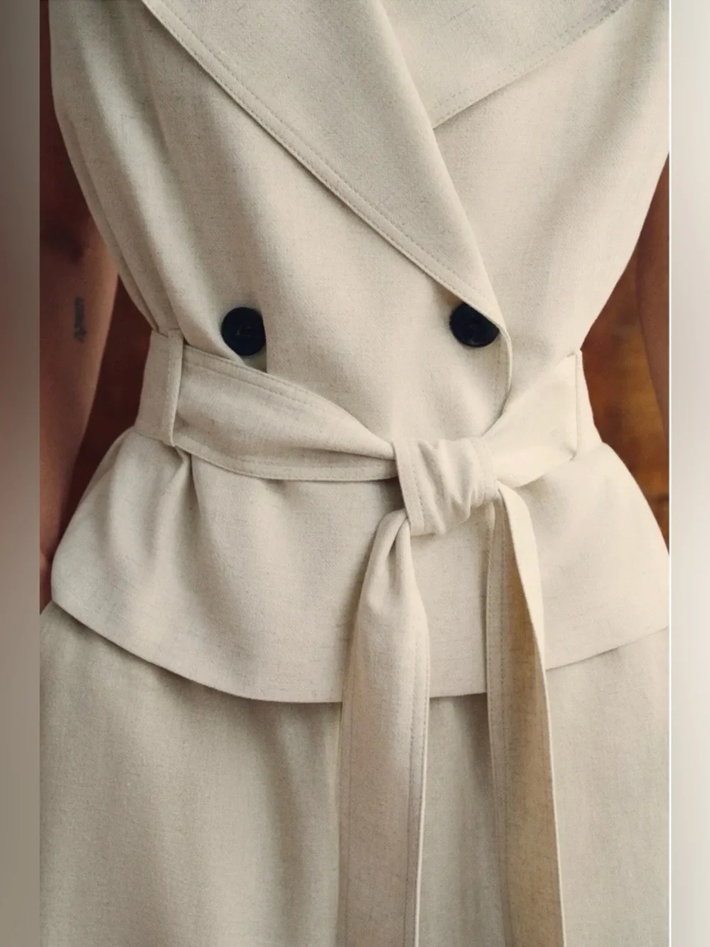 Zara NWT Beige Linen Double Breasted Belted Tailored Vest Quiet Luxury